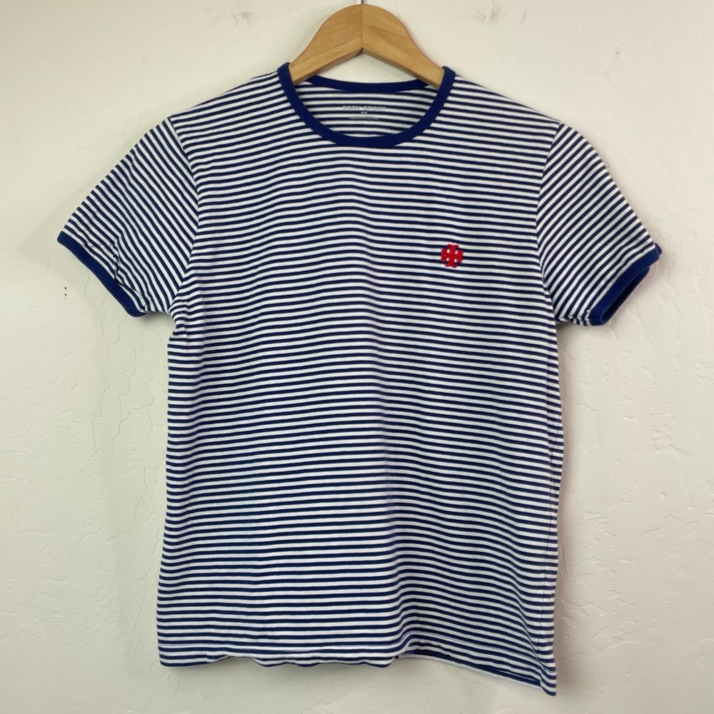 Tory Burch Sport Women's Blue Striped Cotton-Jersey Short Sleeve T-Shirt Medium - Picture 2 of 15